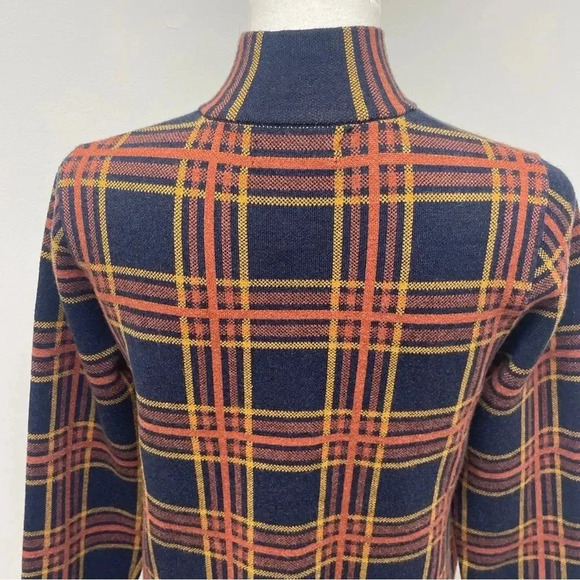 Rachel Zoe Plaid Zip Sweater Cardigan Jacket Knit Shacket. Orange & Navy. Medium - Picture 10 of 16